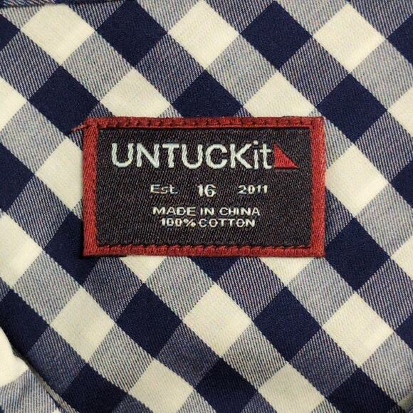 NWT UNTUCKIT Belleza Navy Gingham Button Down Regular Fit Long Sleeve Shirt 16 - Picture 6 of 10